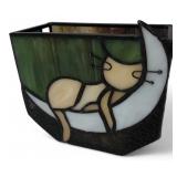 Stained Glass Cat on Moon Candle Holder