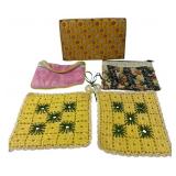 Assorted Textile Lot: Beaded Clutch and Crochet Po