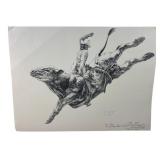 Jim Sayre Cowboy Bull Riding Signed Print
