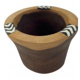 African Olive Wood Pot with Batik Bone Inlay
