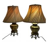Pair of Brass Table Lamps with Claw Feet