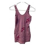 Pink Ribbed Sleeveless Bathing Suit with Floral Ap