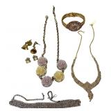 Costume Jewelry Assortment with Floral and Rhinest
