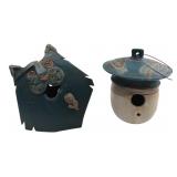 Studio Pottery Cat Wall Pocket and Birdhouse