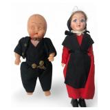 Pair of Vintage Souvenir Dolls, 6" and 7" H