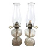 Pair of Pressed Glass Oil Lamps, 17" H