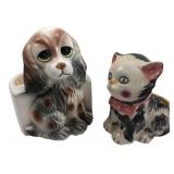 Pair of Vintage Ceramic Dog and Cat Planters
