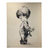 Fran Mar Print of Child with Flower, 25" x 19"