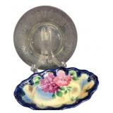 Mixed Lot of Glass Plate and Floral Ceramic Bowl