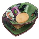 Pair of Hand-Painted Japanese Ceramic Leaf Dishes