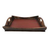 Rustic Wooden Serving Tray with Red Base