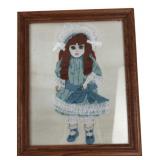 Framed Cross-Stitch Doll Artwork