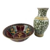 Decorative Ceramic Bowl and Porcelain Vase Set