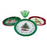 Christmas Holiday Serving Trays and Glass Bowl