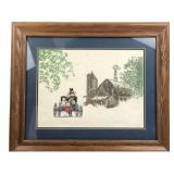 Framed Horse-Drawn Carriage Cross-Stitch Artwork