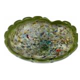 Murano Art Glass Scalloped Bowl with Silver Flecks