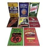 Set of Eight Reproduction Metal Oil Signs
