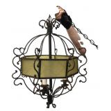 Wrought Iron and Glass Hexagonal Chandelier