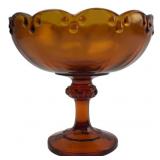 Amber Glass Pedestal Compote Bowl