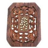 Indian Carved Wood and Inlay Floral Trivet