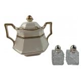 Sebring Pottery Co. Sugar Bowl and Salt & Pepper S