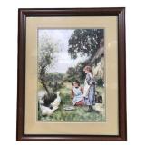 Framed Genre Scene Print of Girls and Ducks