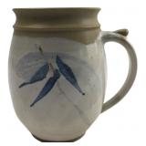 Hand-Painted Ceramic Mug with Blue Leaf Motif