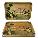 VTG Pair of Florida Flamingo Wooden Trays, 11" an