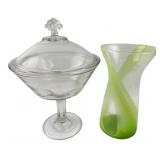 Two-Piece Glassware Set: Vtg Lidded Jar and Art Va