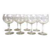 Set of Six Clear Glass Balloon Wine Goblets, 7" H