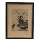 Leroy Dordrecht Windmill Hand-Colored Etching