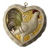 Ceramic Heart-Shaped Rooster Wall Plaque