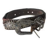 Western-Style Leather Belt with Engraved Buckle