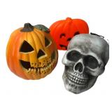 Halloween Decoration Lot: Pumpkin Lamps and Skull