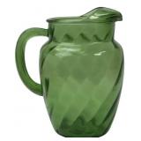 Green Swirl Pattern Glass Pitcher, 9' H