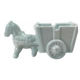 Opaque Blue Glass Horse and Cart Ashtray