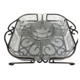 5-Piece Pressed Glass Serving Set with Metal Stand