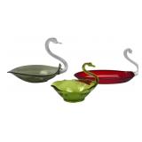 Set of Three Art Glass Swan Dishes