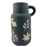 Stoneware Vase with Botanical Motif and Handle