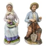 Homco Porcelain Elderly Farmer and Wife Figurines,