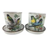 Pair of Japanese Ceramic Bird Motif Planters