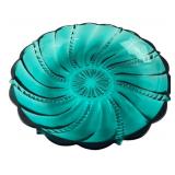 Teal Pressed Glass Swirl Bowl