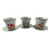 Set of Three Japanese Ceramic Floral Planters