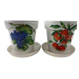 Enesco Pair of Ceramic Fruit Motif Flower Pots