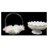 Fenton Milk Glass Basket and Hobnail Pedestal Bowl