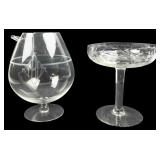 Etched Glass Pitcher and Stemmed Bowl Set