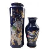 Japanese Porcelain Crane and Pine Vase Set