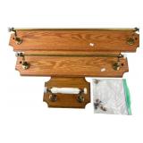 Oak and Brass Bathroom Accessory Set