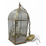 Brass and Etched Glass Hanging Lantern, 22' H