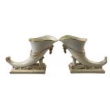 VTG Pair of Porcelain Cornucopia Vases
